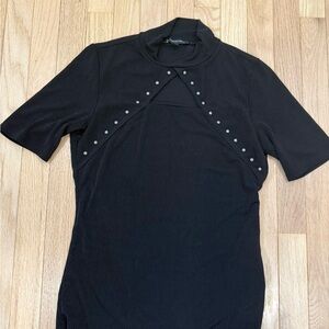 INC International Concepts Black Studded Short Sleeve Top